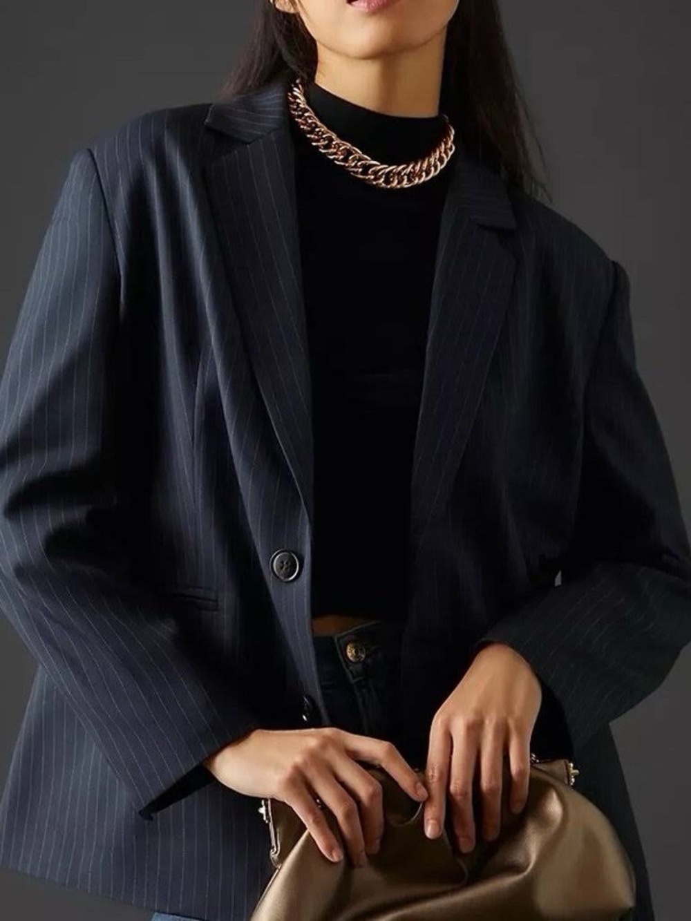 Anthropologie Oversized Navy Pinstripe Blazer